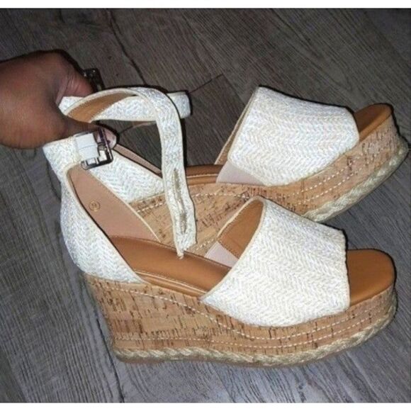 Platform open toe wedge heels sz 9 - Picture 8 of 9